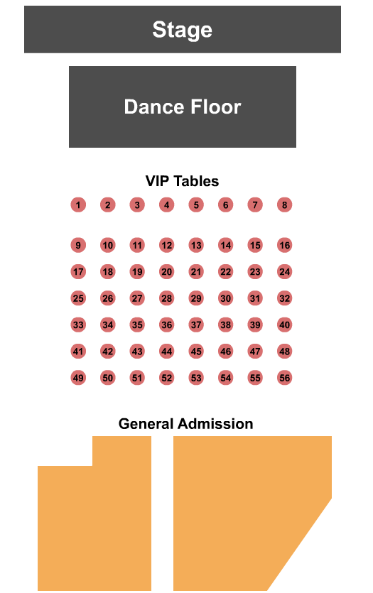 The Oak Ballroom at Viejas Casino & Resort GA & VIP Tables Seating Chart