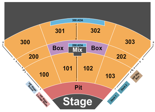 The Pavilion at Toyota Music Factory Endstage Pit - No Lawn - Row J Start Seating Chart