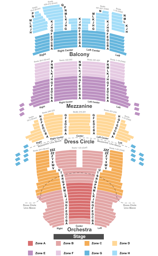 CIBC Theatre End Stage 2 - Zone Seating Chart