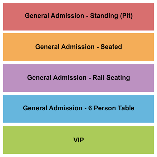 The Ranch Concert Hall & Saloon GA/VIP/Rail Seating Chart