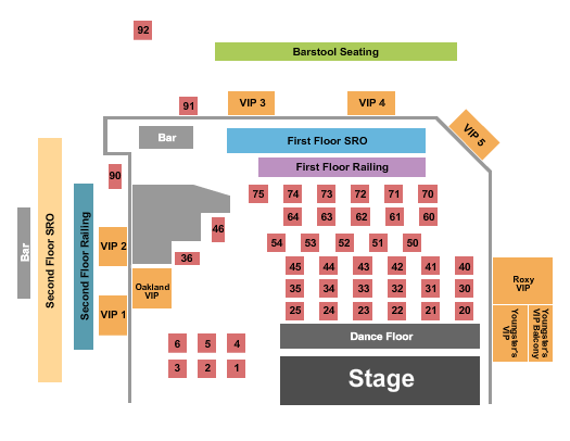 The Roxy - Rochester Endstage Tables with Dance Floor Seating Chart