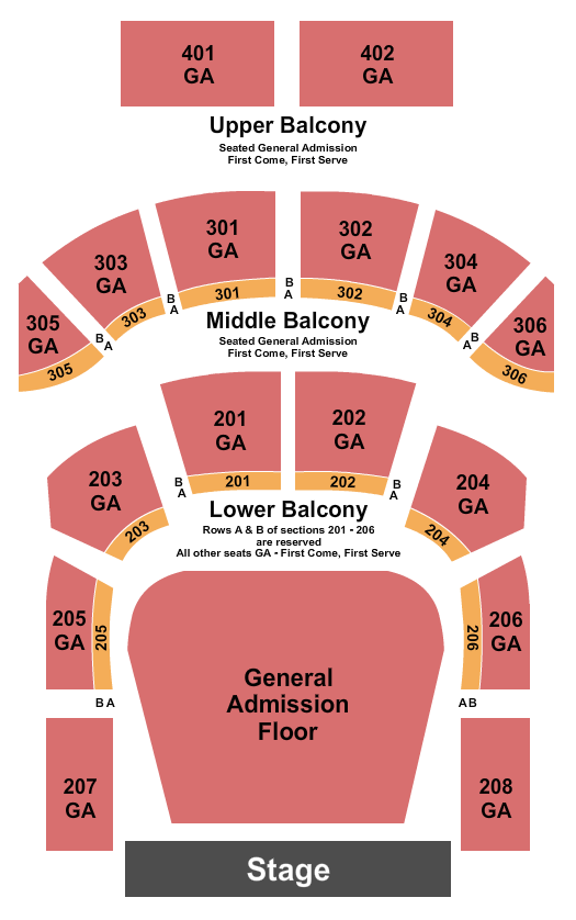 The Tabernacle - GA 200/300 Front Row Reserved Seating Chart