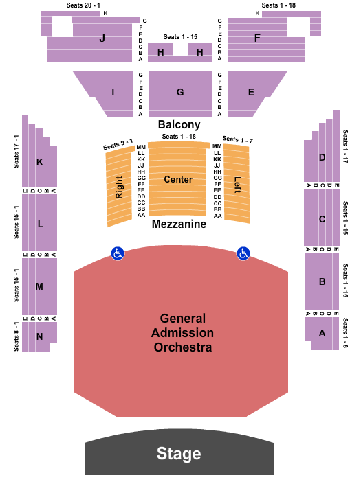 Thomas Wolfe Auditorium at Harrah's Cherokee Center Endstage - GA Orch Seating Chart