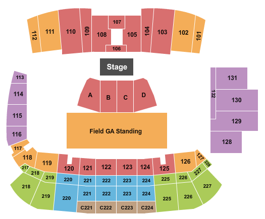 Tom Benson Hall of Fame Stadium Endstage & General Admission Seating Chart