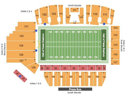Tom Benson Hall of Fame Stadium Football Seating Chart