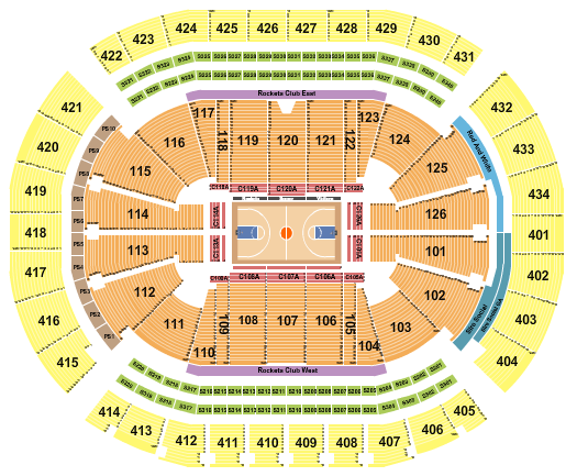 Toyota Center - TX Basketball Rows Seating Chart