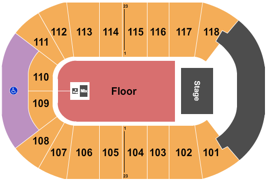 UBC Thunderbird Arena Endstage GA Floor w/ B Stage Seating Chart