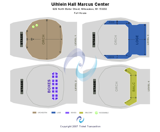 Uihlein Hall at Marcus Center For The Performing Arts Standard Seating Chart