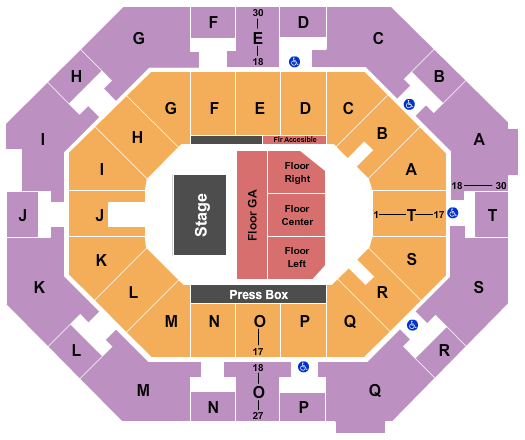 UNO Lakefront Arena Endstage GA & RSV Floor Seating Chart