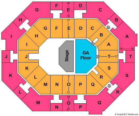 UNO Lakefront Arena Expanded Theatrical GA Floor Seating Chart