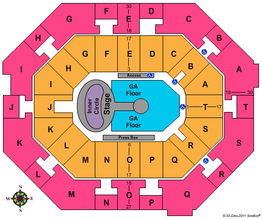 UNO Lakefront Arena Lady Antebellum Seating Chart