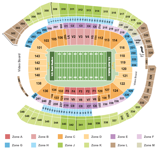 US Bank Stadium Football Int Zone Seating Chart