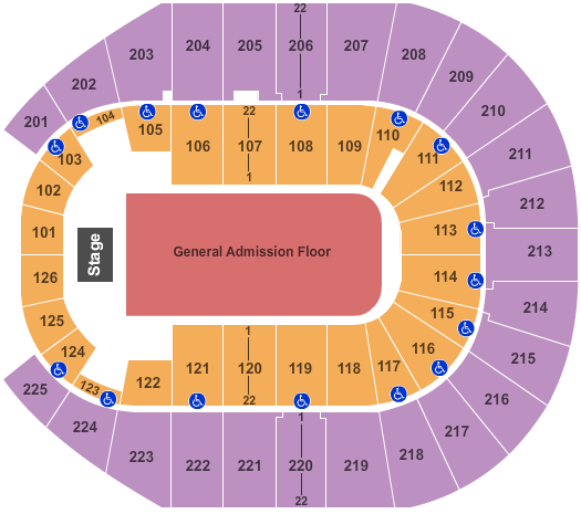 Simmons Bank Arena End Stage GA Floor Seating Chart