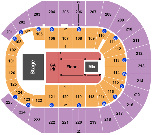 Simmons Bank Arena Endstage GA Pit Seating Chart
