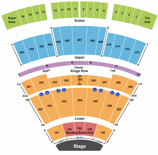 Texas Trust CU Theatre at Grand Prairie End Stage Pit Seating Chart