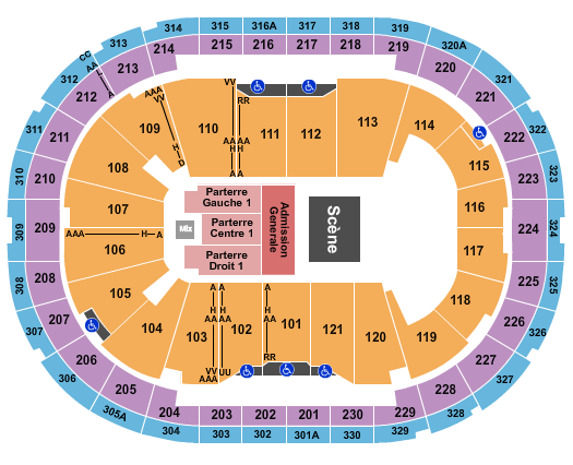Centre Videotron City and Colour Seating Chart