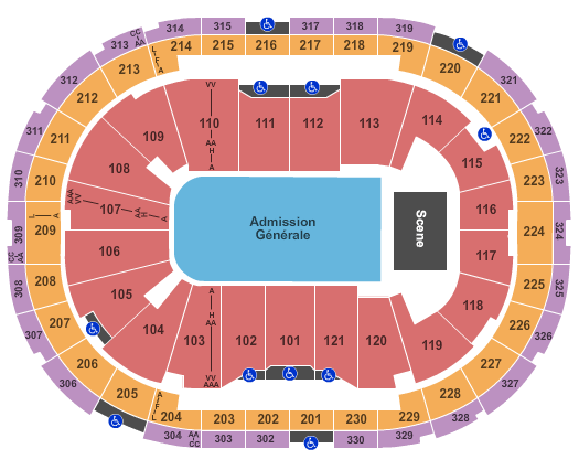 Centre Videotron End Stage GA Floor Seating Chart