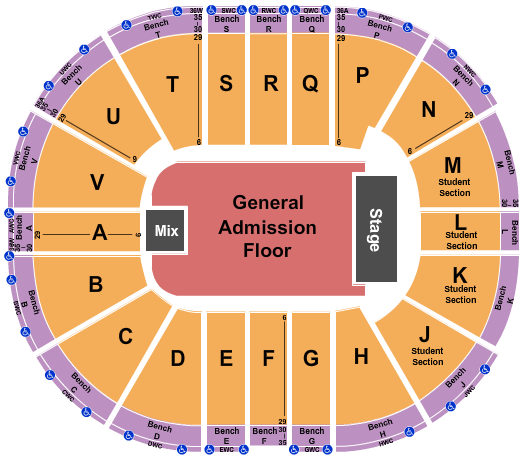 Viejas Arena At Aztec Bowl Endstage GA Floor Seating Chart