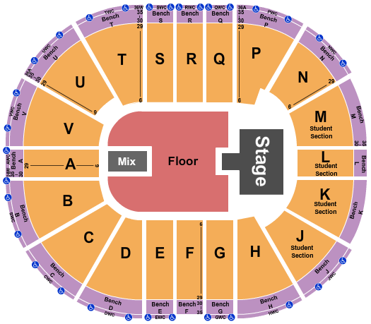 Viejas Arena At Aztec Bowl Endstage GA Floor w/ Catwalk Seating Chart