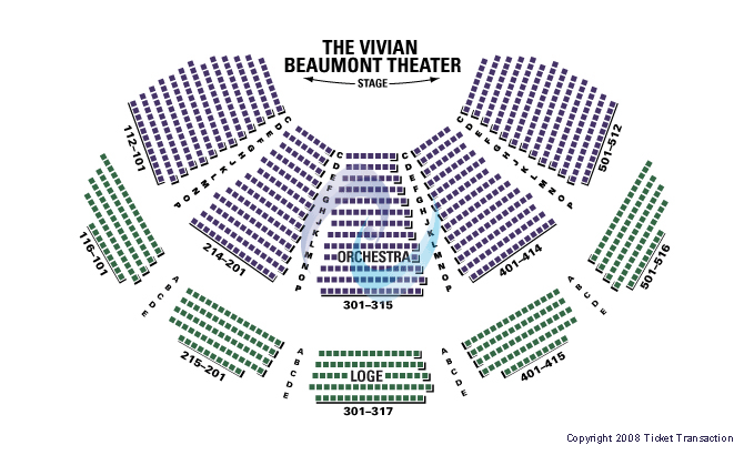 Vivian Beaumont Theatre at Lincoln Center endstage Seating Chart