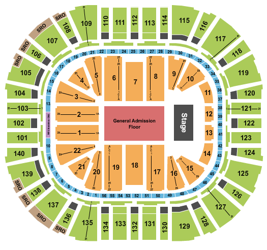 seating chart for Vivint Arena - Endstage GA Flr - eventticketscenter.com