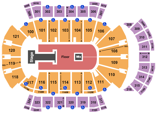 VyStar Veterans Memorial Arena End Stage GA Floor w/ Catwalk Seating Chart