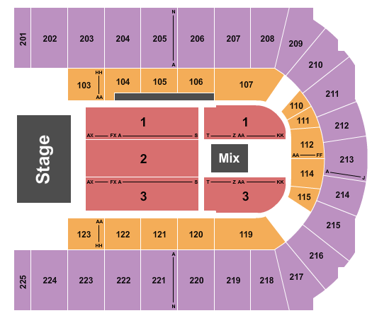 Upstate Medical University Arena at Onondaga County War Memorial Endstage 2018 Seating Chart