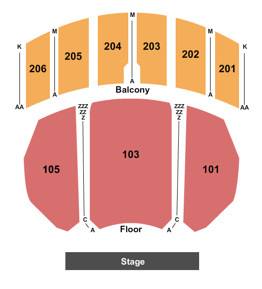 Warner Theatre - PA Endstage No Pit Seating Chart