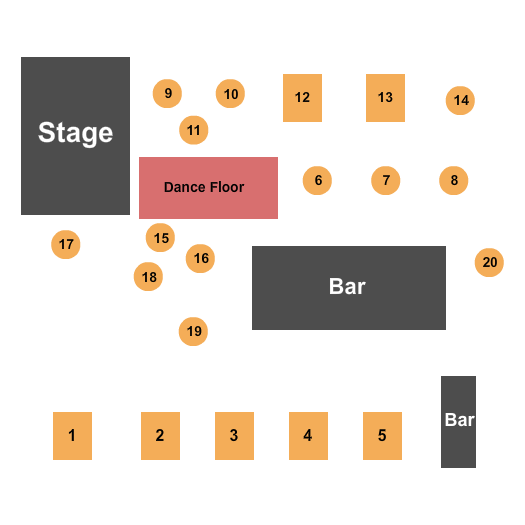 Wave Restaurant, Bar and Lounge Dancefloor & Tables Seating Chart