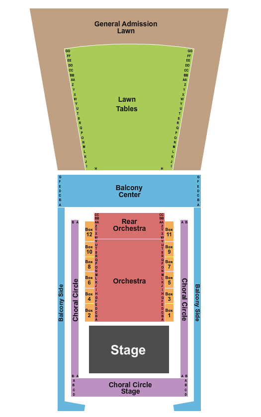 Weill Hall At Green Music Center End Stage & Lawn/Tables Seating Chart