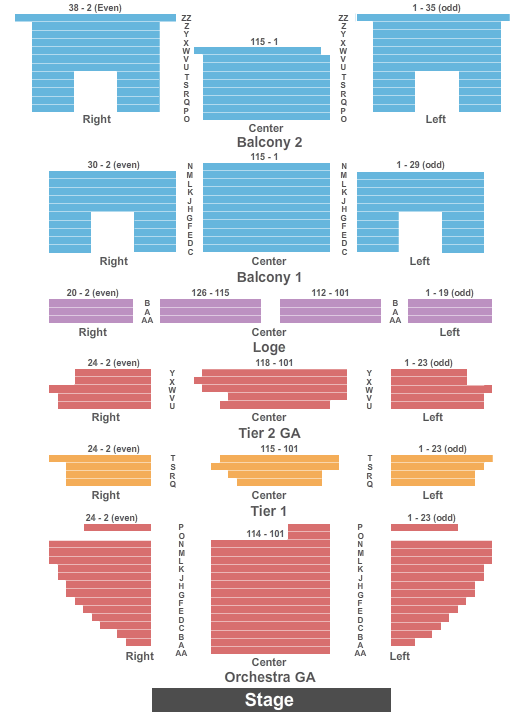 Wellmont Theatre General Admission Floor and Tier2 Seating Chart