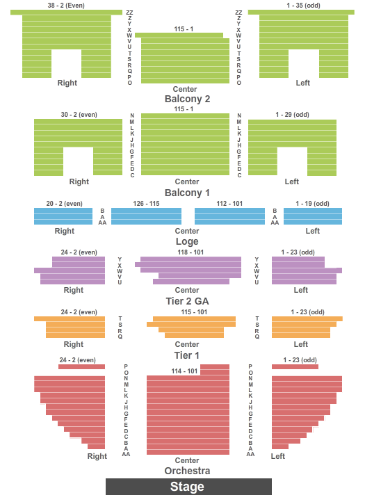 Wellmont Theatre EndstageGA _Tier 2 Only GA Seating Chart