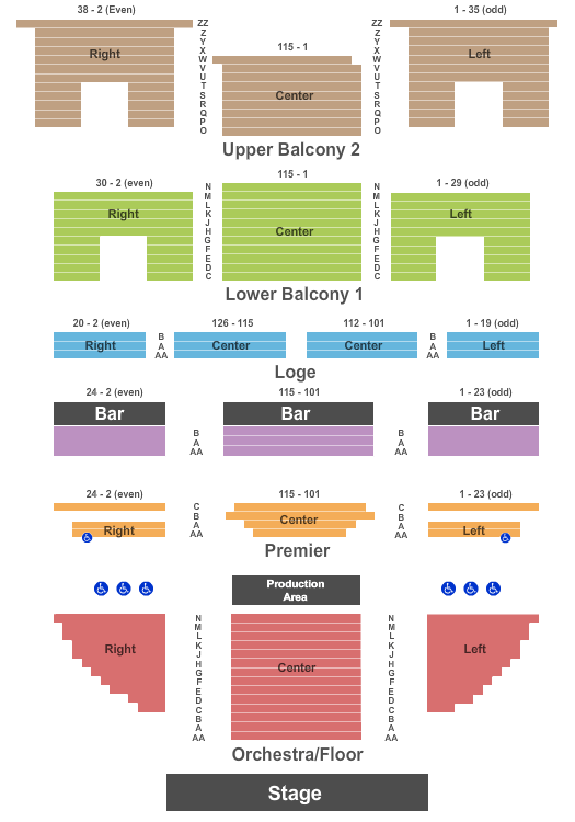 Wellmont Theatre Endstage GA Left and Right Flr & Bar Seating Chart