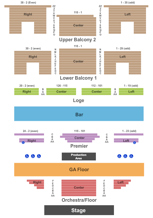 Wellmont Theatre Endstage Res Flr -  GA Flr/GA Bar Seating Chart