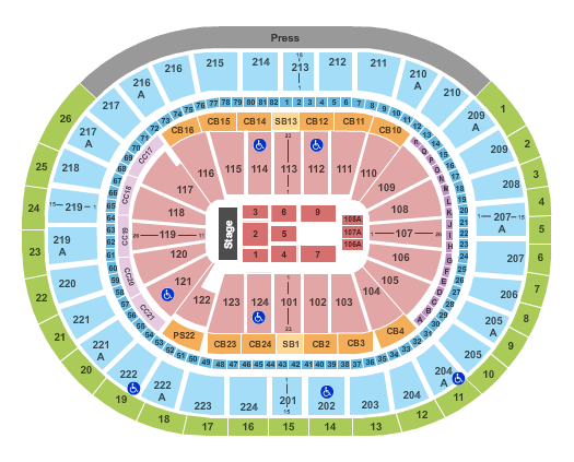 Wells Fargo Center - PA End Stage 2 Seating Chart