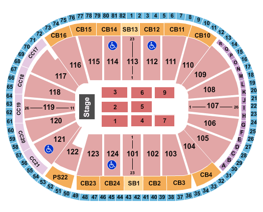 Wells Fargo Center - PA Endstage 3 - No 200s Lvl Seating Chart