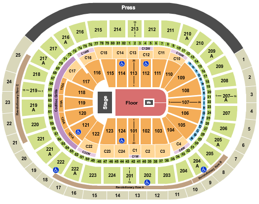 Wells Fargo Center - PA End Stage GA floor Seating Chart