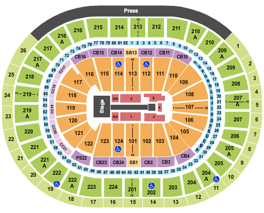 Wells Fargo Center - PA Maroon 5 2018 Seating Chart