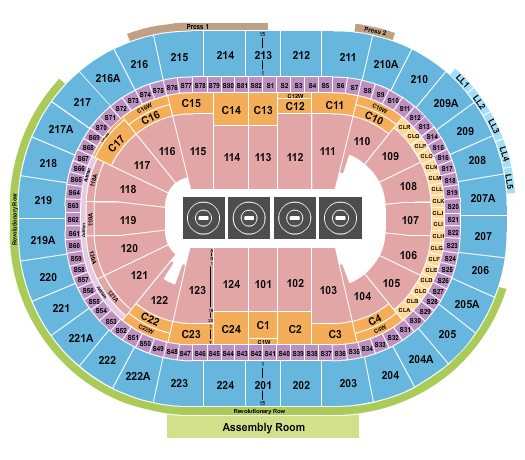 Wells Fargo Center - PA Wrestling - 4 mats Seating Chart