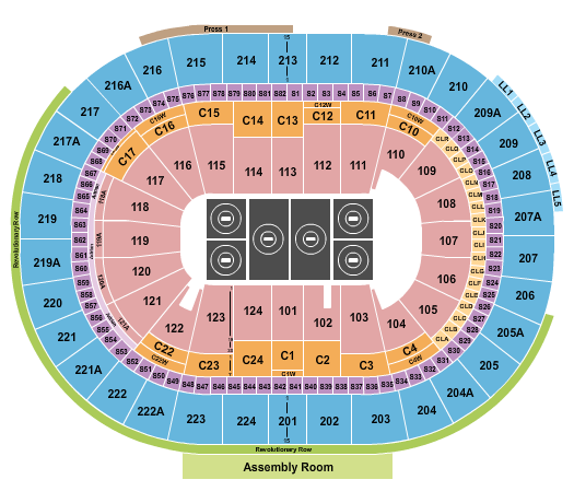 Wells Fargo Center - PA Wrestling - 6 mats Seating Chart