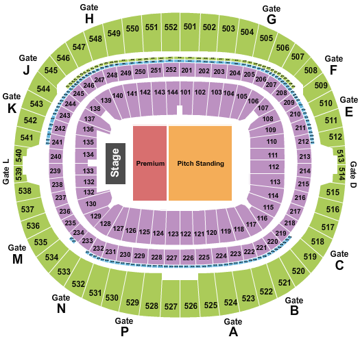Wembley Stadium End Stage Premium & GA Seating Chart