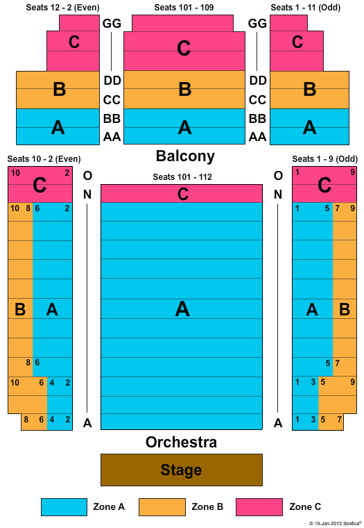 Westhampton Beach Performing Arts Center End Stage Zone Seating Chart