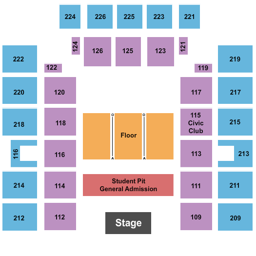 Wicomico Civic Center Endstage GA Pit Seating Chart