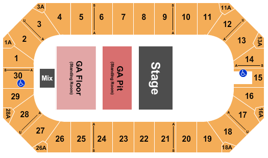 Wings Event Center Endstage GA Pit & GA FLR Seating Chart
