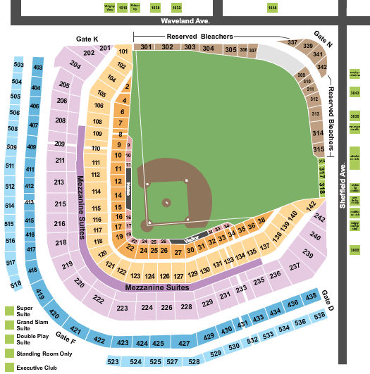 Wrigley Field Baseball Res Blch - OLD LAYOUT Seating Chart