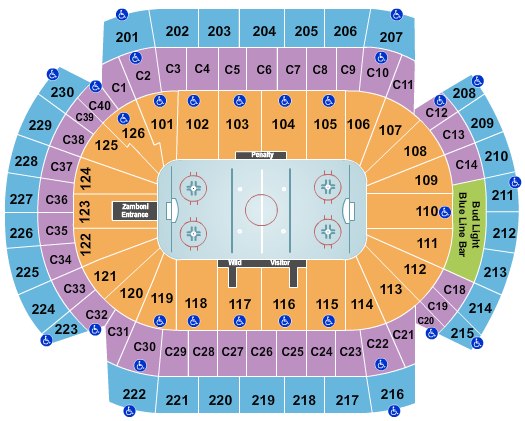 Minnesota Wild 2021 Playoffs seating chart for playoff games at Xcel Energy Center in Saint Paul, MN.