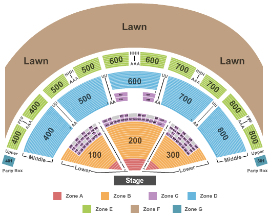 Xfinity Theatre Endstage Zone Party Boxes w/o Pit Seating Chart