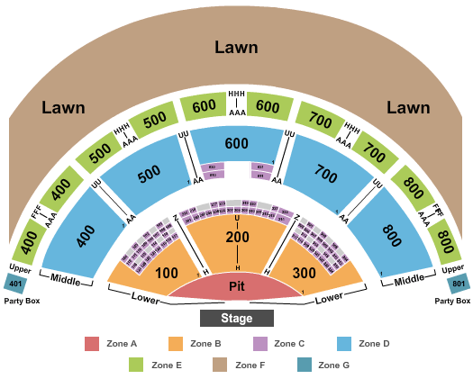 Xfinity Theatre Endstage Zone Party Boxes w/ Pit Seating Chart