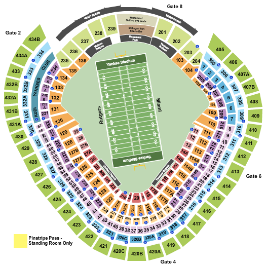 Yankee Stadium Football - Pinstripe Bowl Seating Chart