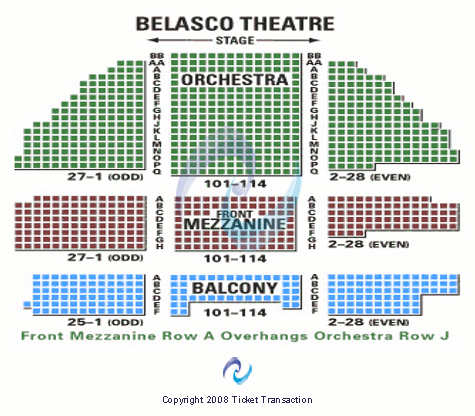 Belasco Theatre - NY End Stage Seating Chart